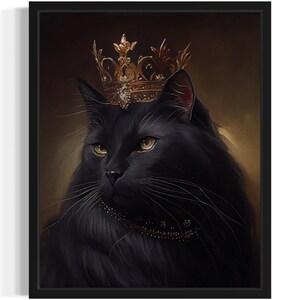 Black Cat Art Print, Scary Spooky Gothic Wall Art Painting Decor Photo