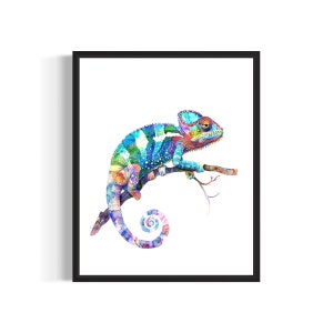 Chameleon Watercolor Art Print Poster, Animal Painting Wall Art Decor