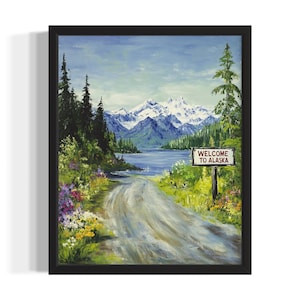 Alaska Welcome States Art Print, Living Room Wall Art Poster, Original Painting Artwork Decor