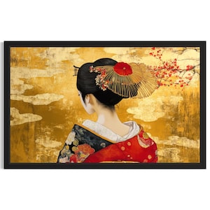 Geisha&#39;s Back Japanese Poster Art Print, Living Room Wall Art Poster, Original Painting Artwork Decor
