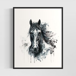 Black Horse Stallion Watercolor Art Print, Black Horse Stallion Painting Wall Art Decor, Original Artwork  by Artist