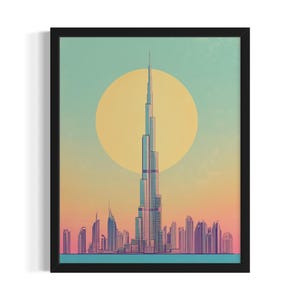 Burj Khalifa Dubai Landscape Poster Art Print, Living Room Wall Art Poster, Original Painting Artwork Decor