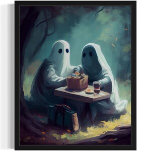 Geist beim Picknick Kunstdruck, Gruseliges Gothic Wand Kunst Gemälde Dekor Foto