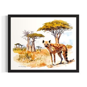 Hyena Animal in Safair in Harmony Poster Art Print, Living Room Wall Art Poster, Original Painting Artwork Decor