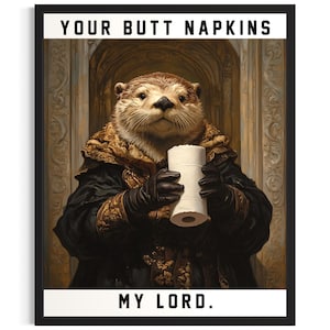 Sea Otter Butt Napkins Animals Poster Art Print, Restroom Wall Art Poster, Original Painting Artwork Decor