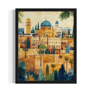 Jerusalem Israel Landscape Poster Art Print, Living Room Wall Art Poster, Original Painting Artwork Decor