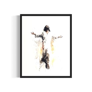 Jesus Resurrection Poster Art Print, Religious Christian Bible Painting Wall Decor
