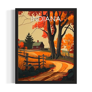 Indiana Autumn State Park States Art Print, Living Room Wall Art Poster, Original Painting Artwork Decor