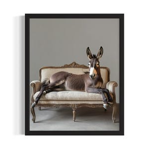 Donkey Animal Sofa Living Room Poster Art Print, Living Room Wall Art Poster, Original Painting Artwork Decor