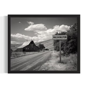 Washignton Vintage Black and White States Poster Art Print, Living Room Wall Art Poster, Original Painting Artwork Decor