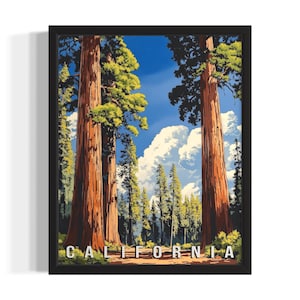 California Redwood Forest States Art Print, Living Room Wall Art Poster, Original Painting Artwork Decor