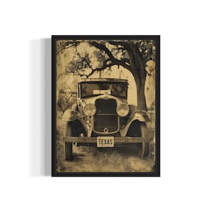 Pôster de arte de carro do Texas, pintura de parede gótica vintage, decoração de foto