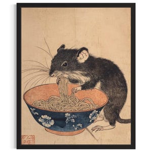 Rat Animal Kitchen Ramen Poster Art Print, Kitchen Wall Art Poster, Original Painting Artwork Decor