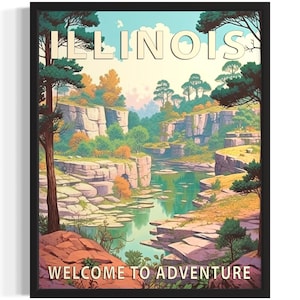 Illinois Welcome States Art Print, woonkamer muurkunstposter, origineel schilderij artwork decor