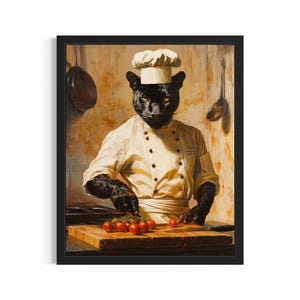 Panther Animal Chef Poster Art Print, Kitchen Wall Art Poster, Original Painting Artwork Decor