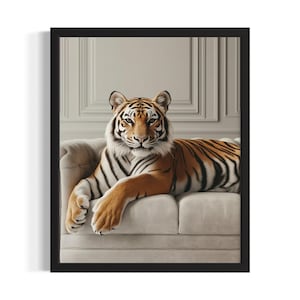 Tiger Animal Sofa Living Room Poster Art Print, Living Room Wall Art Poster, Original Painting Artwork Decor
