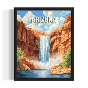 Arizona Havasu Falls States Art Print, Living Room Wall Art Poster, Original Painting Artwork Decor
