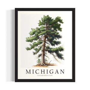 Michigan Tree States Poster Art Print, Living Room Wall Art Poster, Original Painting Artwork Decor