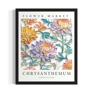 Chrysanthemum Flower 3D Poster Art Print, Living Room Wall Art Poster, Original Painting Artwork Decor