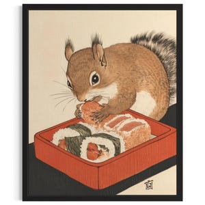 Eichhörnchen Tier Küche Sushi Poster Kunst Druck, Küche Wand Kunst Poster, Originale Malerei Kunstwerk Dekor