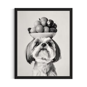 Shih Tzu with Fruit Bowl Kitchen Dog Poster Art Print, Kitchen Wall Art Poster, Original Painting Artwork Decor