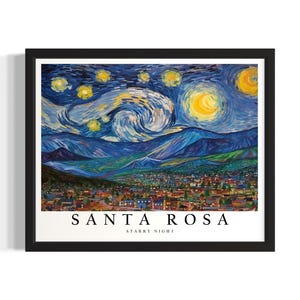 Impresión artística de los estados de Santa Rosa, California, póster de arte mural para sala de estar, pintura original decorativa