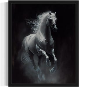 Impressão de arte de cavalo, pintura de arte de parede gótica assustadora e assustadora, decoração de foto