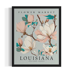 Louisiana Flower Market States Art Print, Living Room Wall Art Poster, Original Painting Artwork Decor