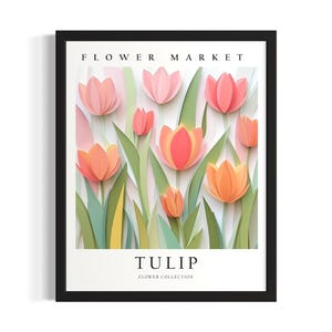 Tulip Flower 3D Poster Art Print, Living Room Wall Art Poster, Original Painting Artwork Decor