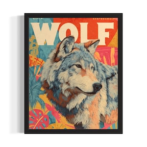 Wolf Pop Art Animal Poster Art Print, Living Room Wall Art Poster, Original Painting Artwork Decor