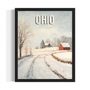 Ohio Winter States Poster Art Print, Living Room Wall Art Poster, Original Painting Artwork Decor