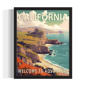 California Scenery States Art Print, Living Room Wall Art Poster, Original Painting Artwork Decor