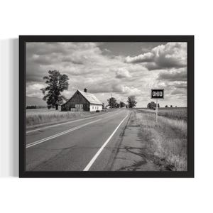 Ohio Vintage Black and White States Poster Art Print, Living Room Wall Art Poster, Original Painting Artwork Decor