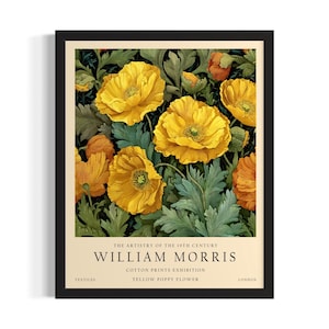 Yellow Poppy William Morris Flower Poster Art Print, Living Room Wall Art Poster, Original Painting Artwork Decor