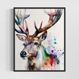 Deer Watercolor Art Print, Deer Painting Wall Art Decor, Original Artwork  by Artist