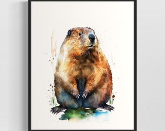 Beaver Watercolor Art Print, Beaver Painting Wall Art Decor, Original Artwork  by Artist