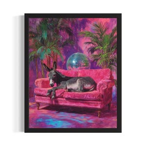 Donkey Animal Disco Poster Art Print, Living Room Wall Art Poster, Original Painting Artwork Decor