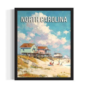 Pôster de arte vintage dos estados de Outer Banks da Carolina do Norte, pôster de arte de parede para sala de estar, decoração de pintura original