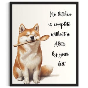 Akita Dog Kitchen Poster Art Print, Living Room Wall Art Poster, Original Painting Artwork Decor