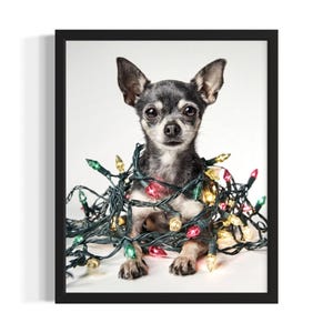 Chihuahua Puppy Christmas Poster Art Print, Living Room Wall Art Poster, Original Painting Artwork Decor