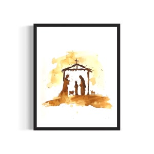Nativity Scene Poster Art Print, Religious Christian Bible Painting Wall Decor