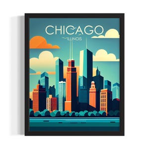 Illinois Chicago tekening staten Art Print, woonkamer muur kunstposter, origineel schilderij artwork decor