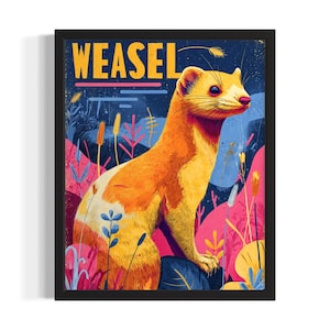 Weasel Pop Art Animal Poster Art Print, Living Room Wall Art Poster, Original Painting Artwork Decor