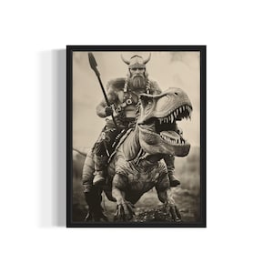 Dinosaurier Viking Poster Art Print, Vintage Gothic Wand Kunst Malerei Dekor Foto
