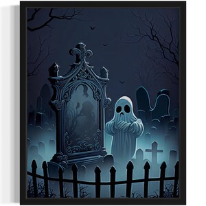 Geist in einem Friedhof Kunstdruck, Gruselige Gothic Wand Kunst Malerei Dekor Foto