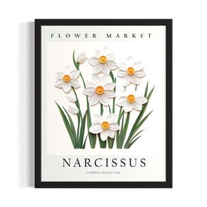 Narcissus Flower 3D Poster Art Print, Living Room Wall Art Poster, Original Painting Artwork Decor