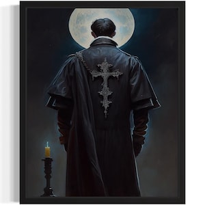Impressão de arte de padre, pintura de arte de parede gótica assustadora e assustadora, decoração de foto