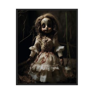 Possessed Doll Art Print, Scary Spooky Haunted Gothic Wall Art Painting Decor Photo