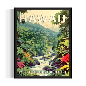 Hawaii landschap bloem staten kunst print, woonkamer muur kunstposter, origineel schilderij artwork decor