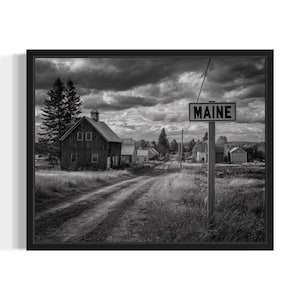 Maine Vintage Black and White States Art Print, Living Room Wall Art Poster, Original Painting Artwork Decor